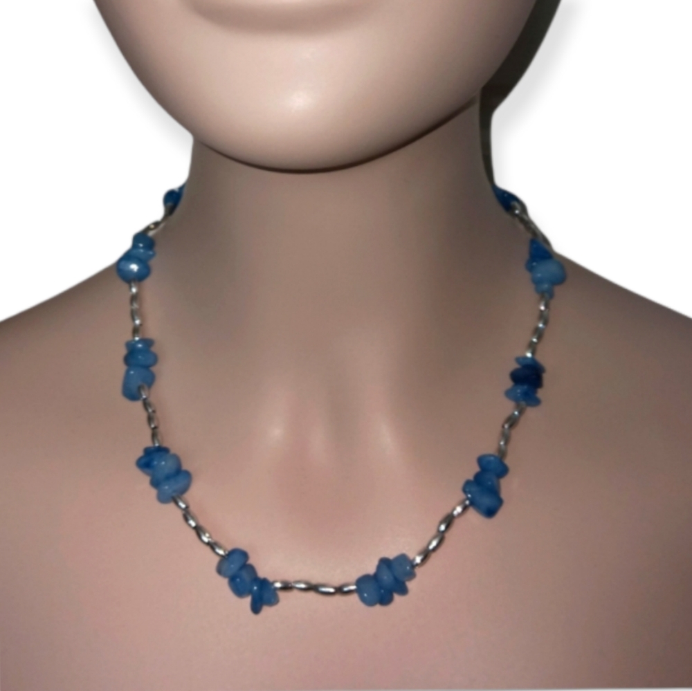 hand crafted Silver and blue jasper gemstone metallic choker necklace